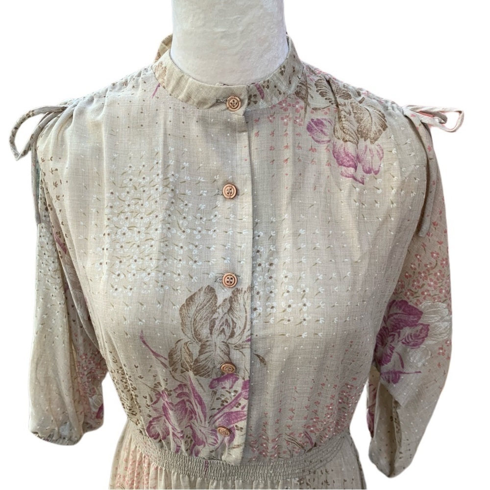 Vintage Melissa Lane Sheer Floral Modest Pleated Midi Dress 8 | Cottage Prairie - Picture 6 of 11
